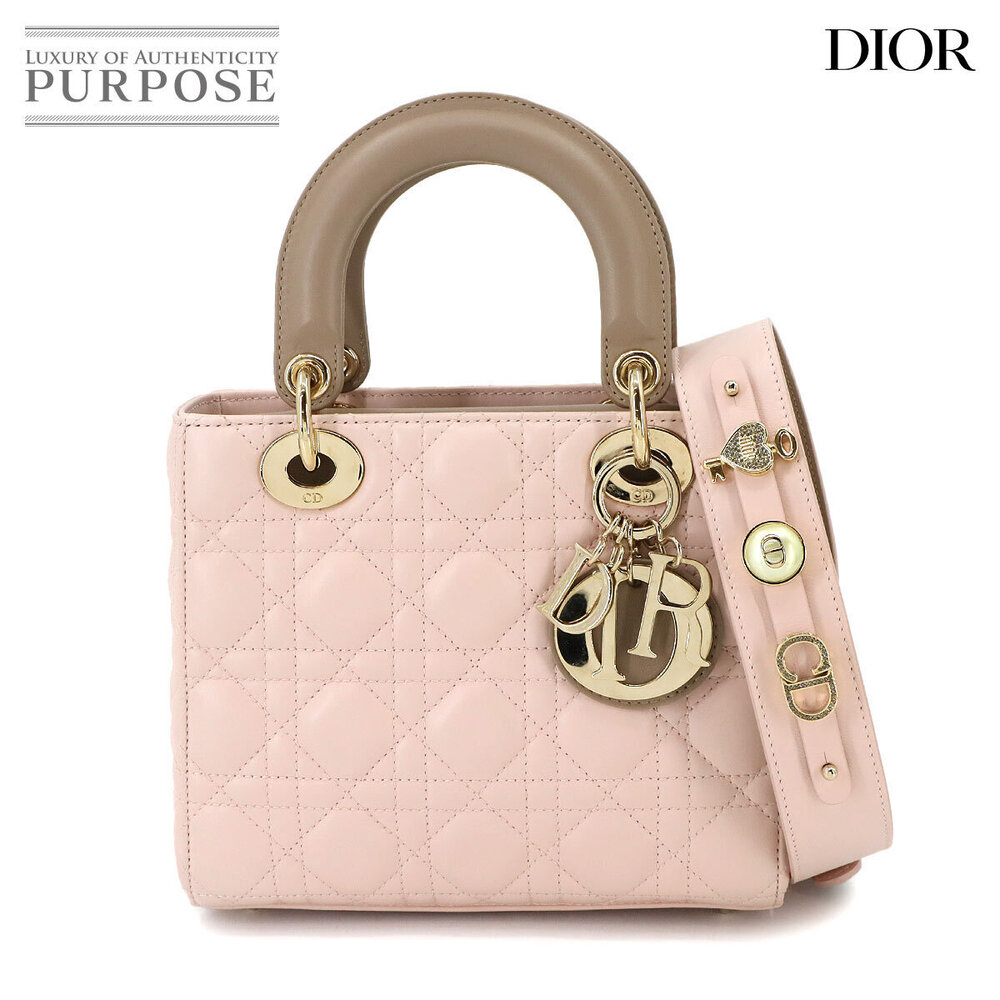 Christian Dior Cannage Lady My ABCDior Hand Shoulder Bag Pink Beige Tan Leather